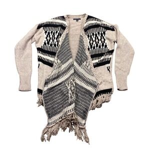 American Eagle Outfitters Southwestern Fringe Cardigan Tan Black Sz S Boho